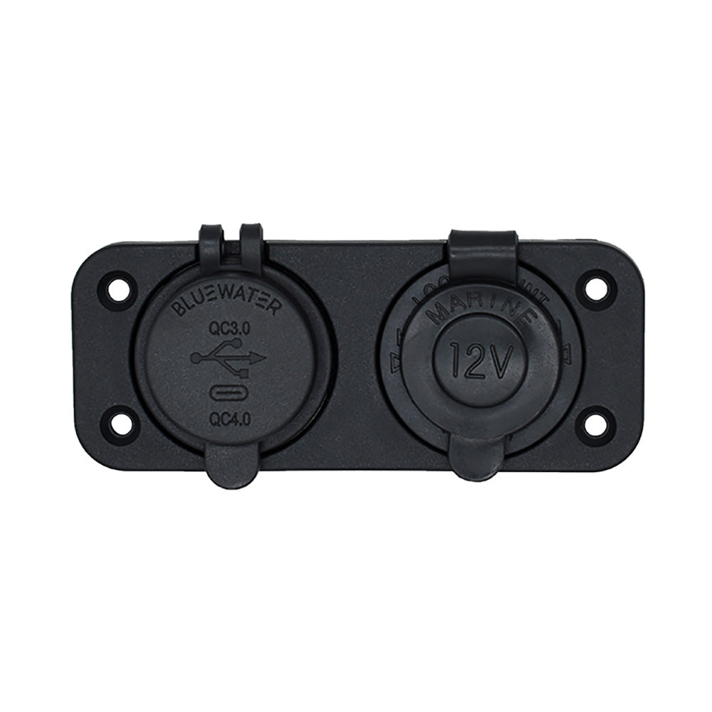 Bluewater Dual USB/USB-C 12V Combo Receptacle w/Plate [3000-4011]