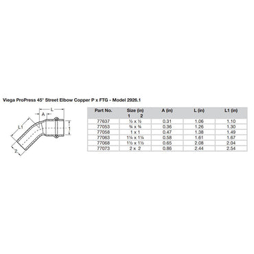 Viega ProPress 1/2" - 45 Copper Elbow - Street/Press Connection [77637]