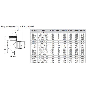 Viega ProPress 2-1/2" Copper Tee - Triple Press Connection - Smart Connect Technology [20683]